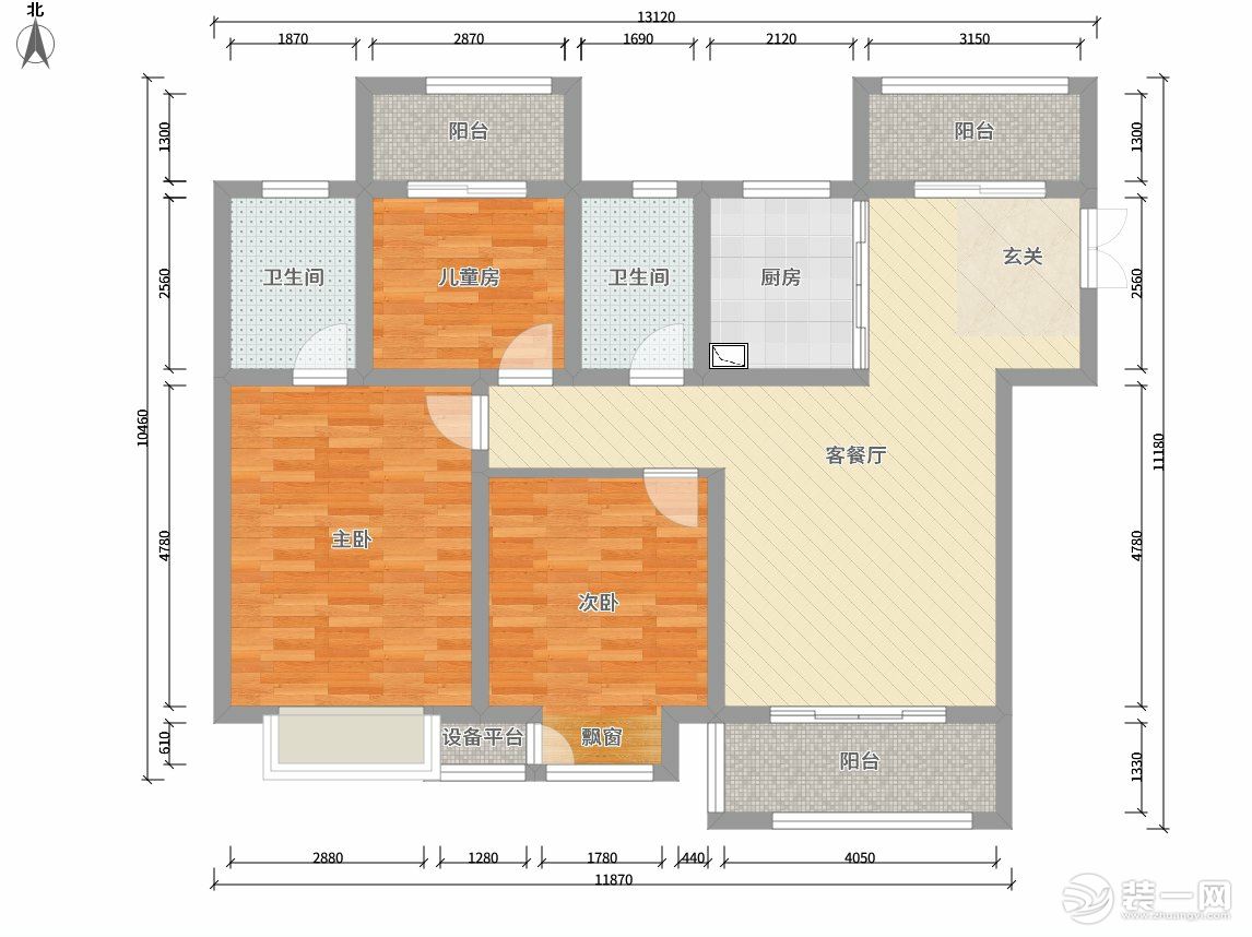 石湖湾胡姐125㎡美式家装完工实景——原始结构图