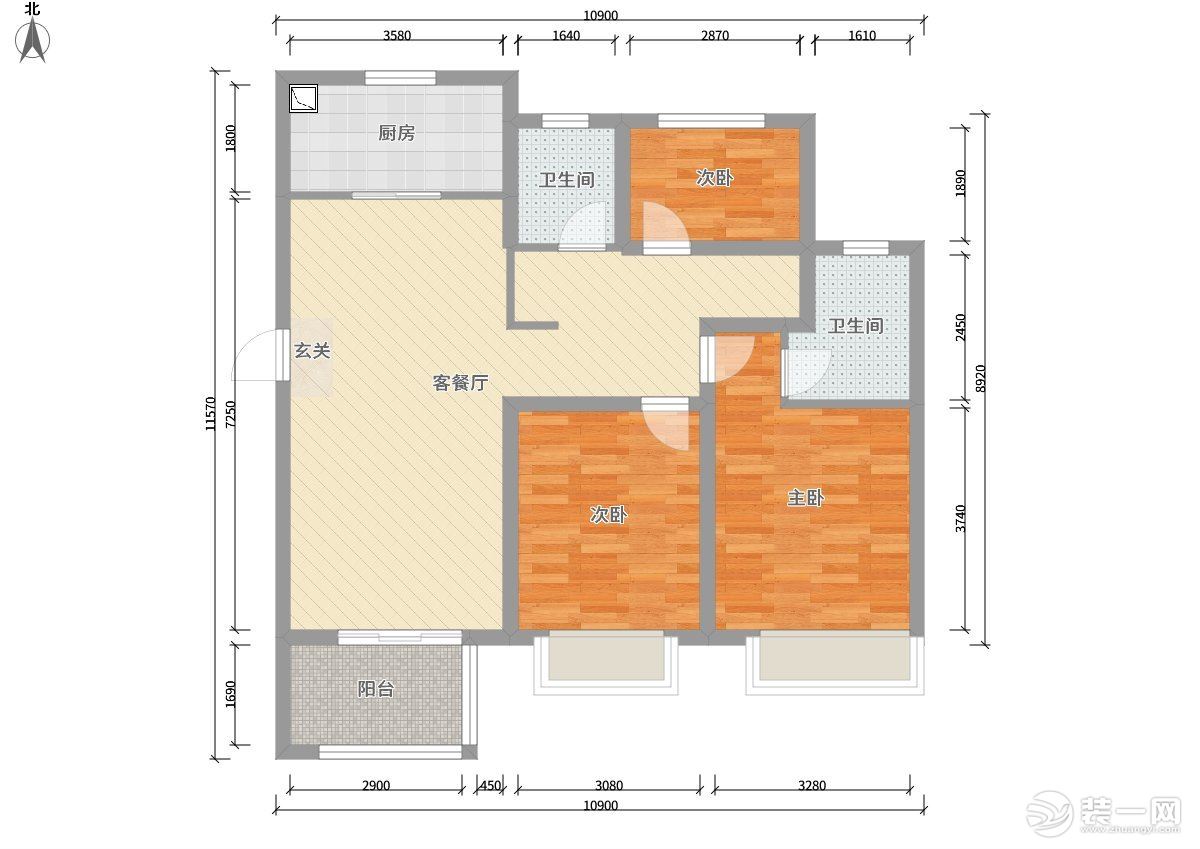 苏州苏胥湾106平北欧风格家装原始户型图