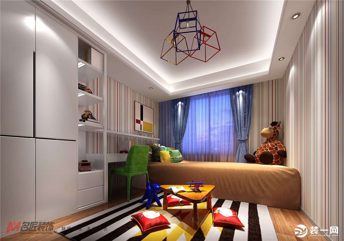 富湾国际现代简约140平四居室装修效果图女儿房效果图