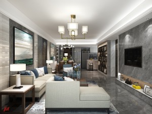 富湾国际现代简约140平四居室装修效果图客厅效果图