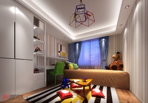 富湾国际现代简约140平四居室装修效果图女儿房效果图