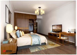 中澳滨河湾新中式160平四居室装修效果图主卧效果图