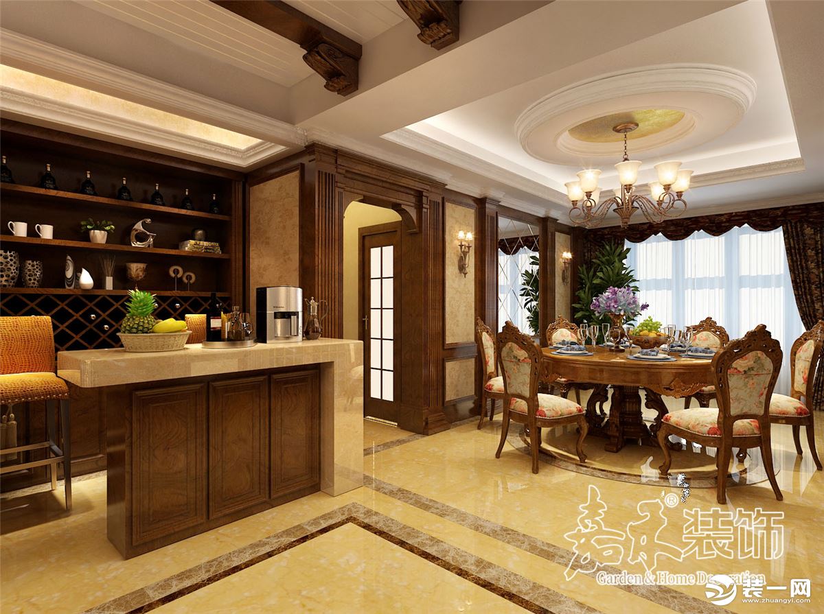 乌鲁木齐别墅225平美式风格餐厅加开放式厨房