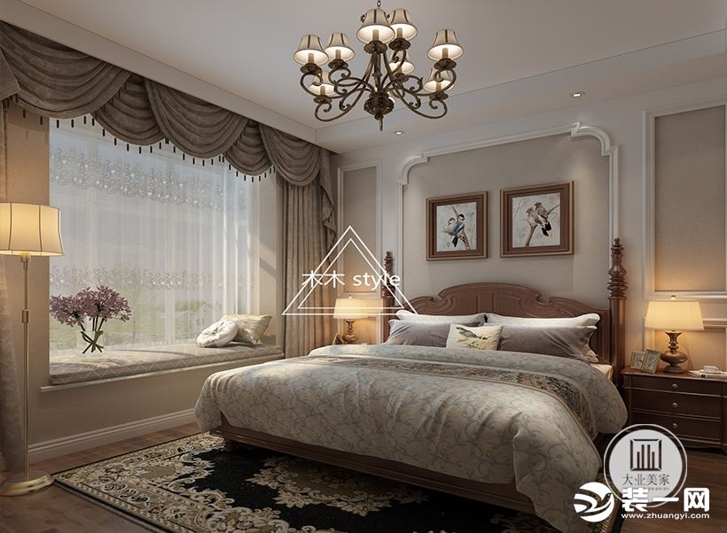 中科紫峰160平米别墅美式风格装修设计效果图卧室