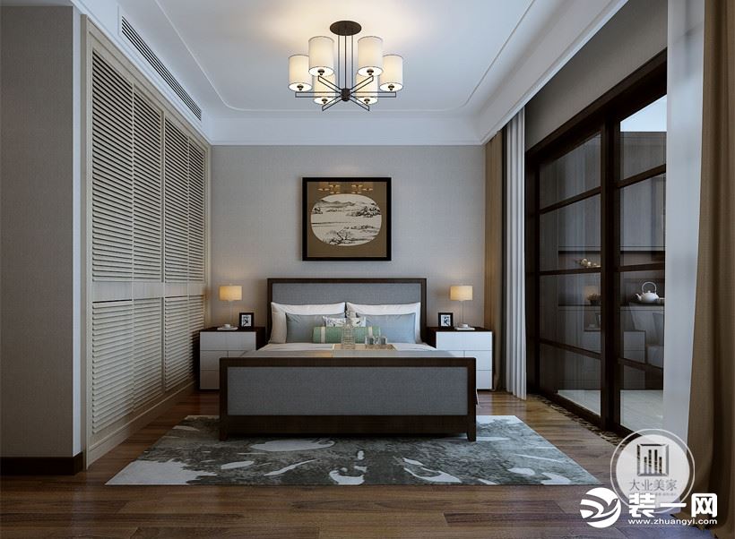 温泉新都孔雀城联排248平米四居新中式风格装修设计效果图卧室