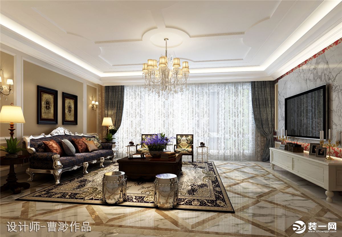 北京红玺台160平米三居室法式风格装修设计效果图造价80万客厅