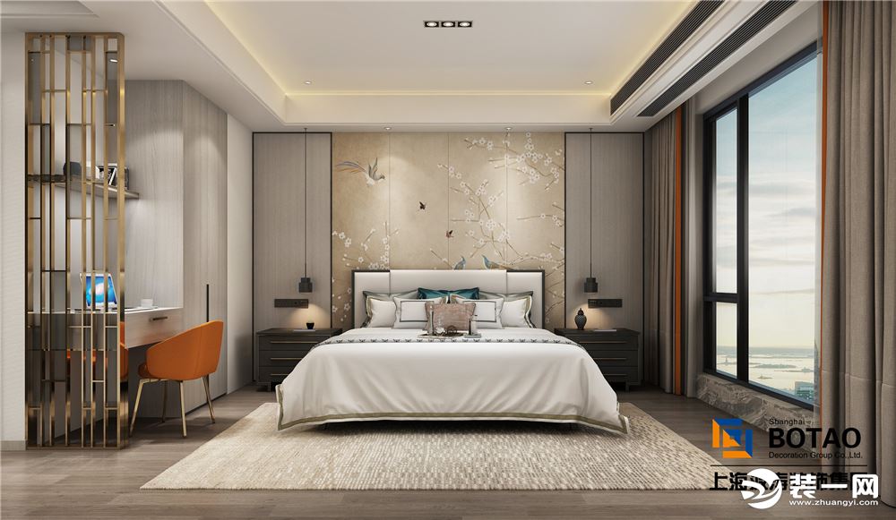 【波涛装饰】绿城玫瑰园130平平层现代风格效果图卧室