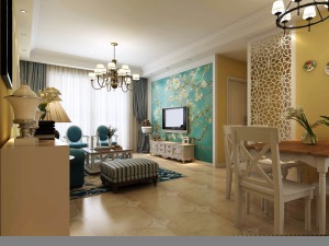 海口南国威尼斯80平地中海风格-客厅效果图+硅藻泥背景墙