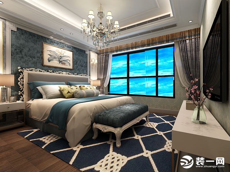 六安山水装饰设计作品皋城王府115平方美式风格方案报价卧室效果图分享