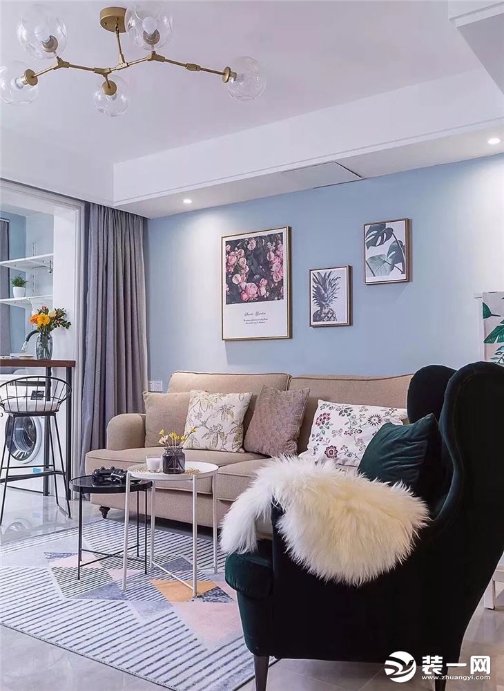 巴黎香颂 90平两室北欧风风格装修效果图沙发背景墙