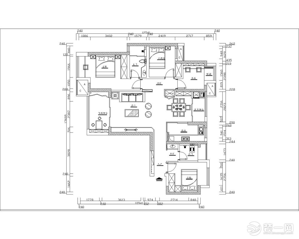 福星惠誉东湖城 150平四居室简欧风格装修效果图平面图