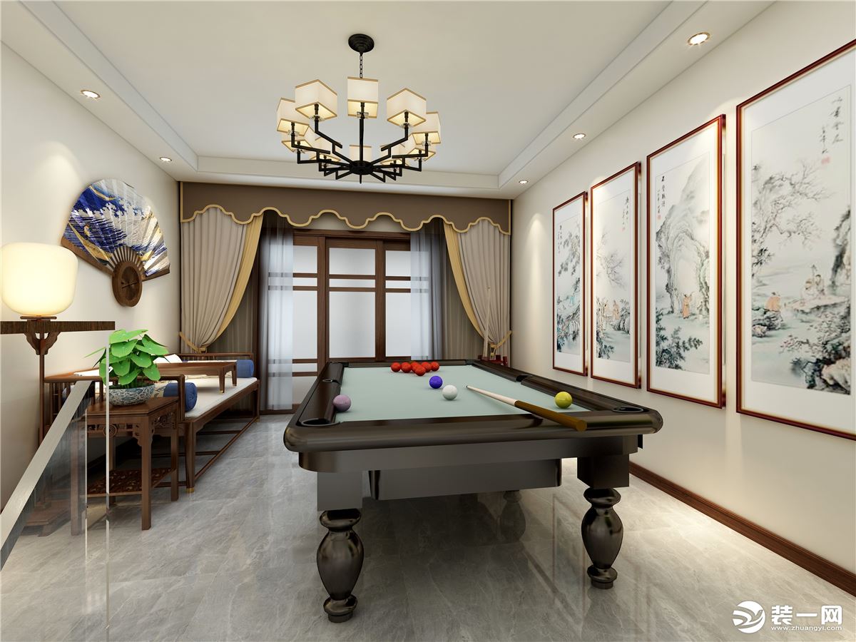 滨河阳光300平新中式风格乒乓球室效果图