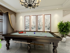 滨河阳光300平新中式风格乒乓球室效果图