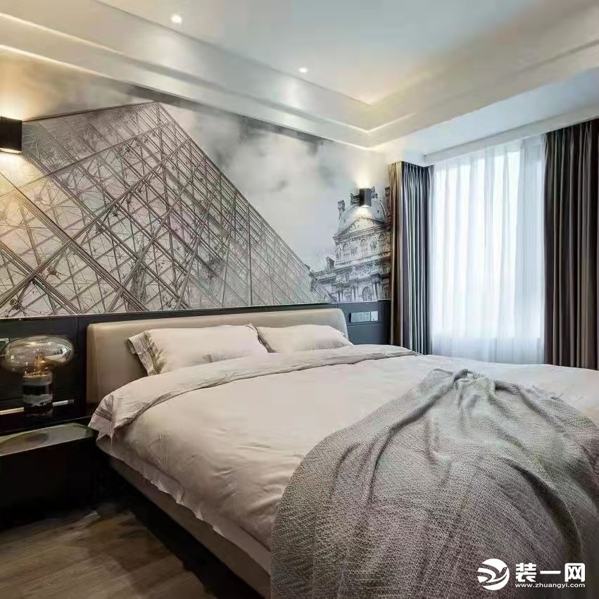 卧室的床头背景墙采用都市风格，简约时尚