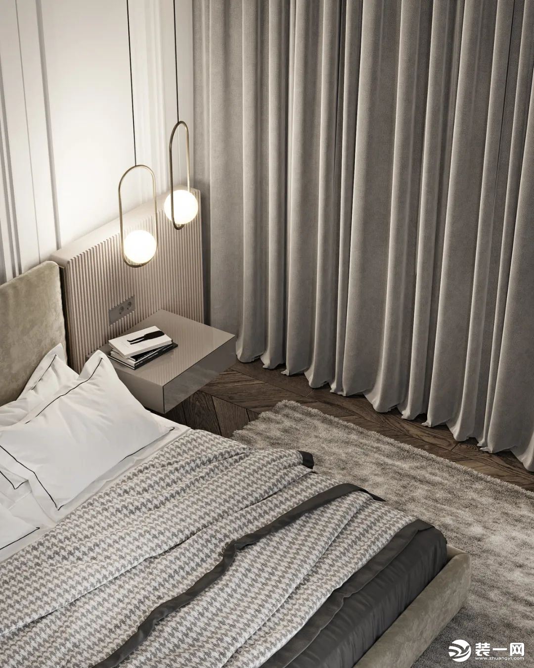 卧室的设计运用多种空间美学手法，简单化设计使得这个空间呈现出简约感，空间的采光很好
