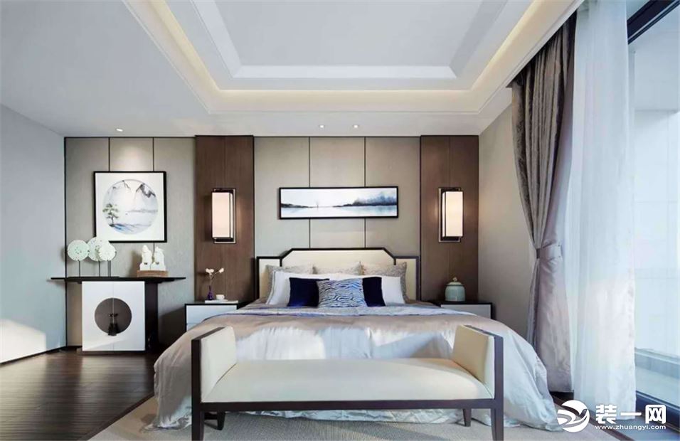 虹桥国际平层170平新中式风格装修效果图卧室
