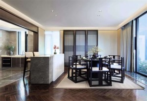 虹桥国际平层170平新中式风格装修效果图餐厅