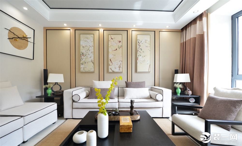 【金伙伴装饰】绿地中央广场141平 16万 新中式风格  三居室  客厅