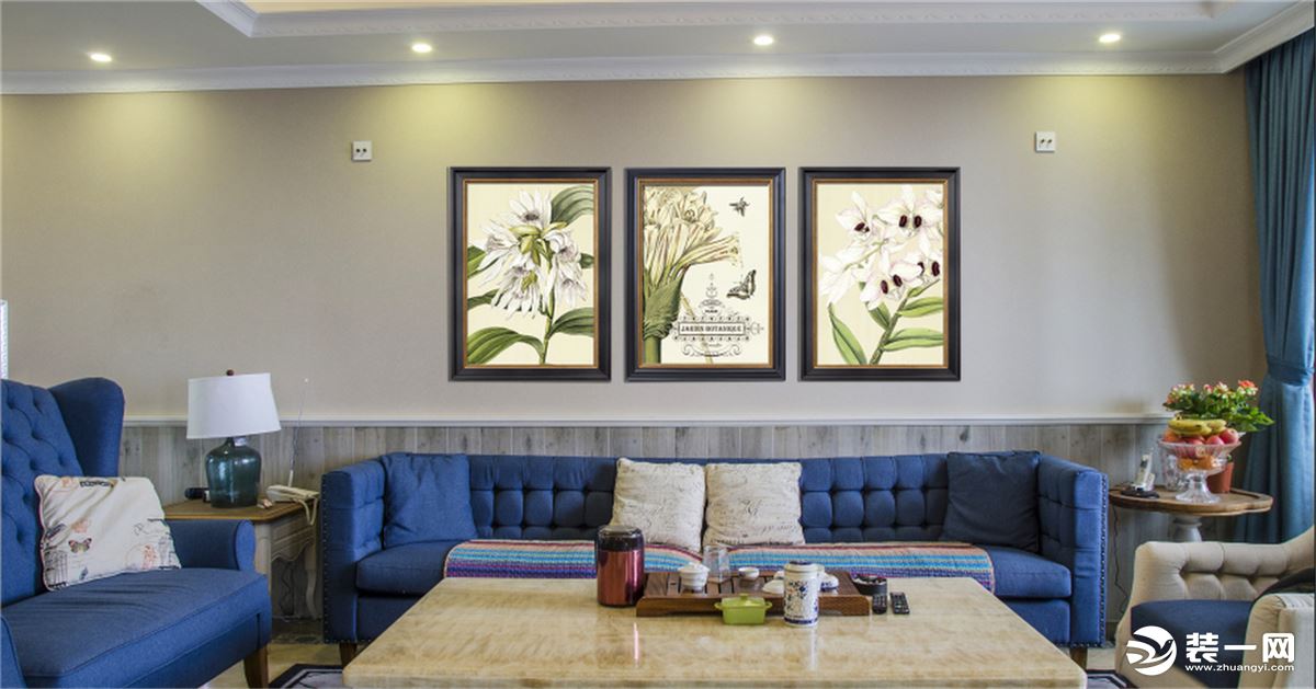【金伙伴装饰】中吴红玺御园142平  15万  美式风格  四居室   客厅软装搭配以及沙发背景墙