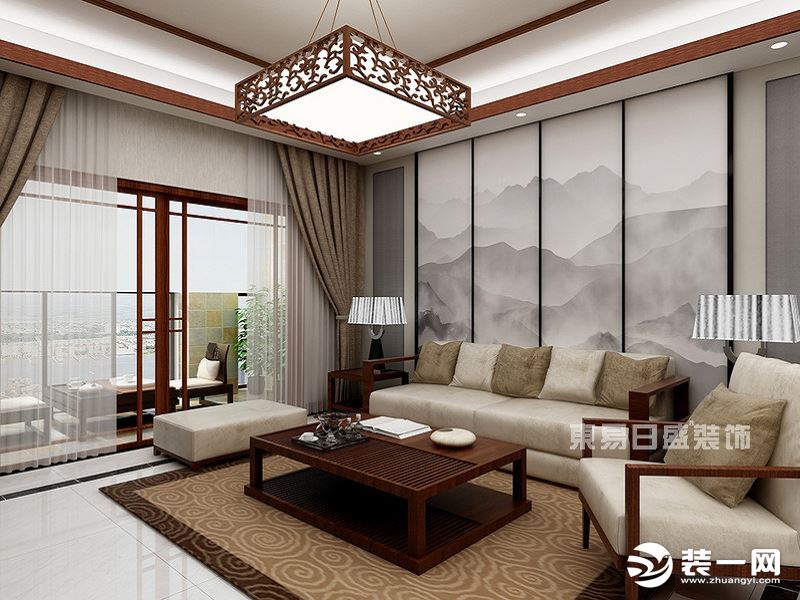 【重庆东易日盛】万科悦湾130平米中式风格-客厅装修效果图
