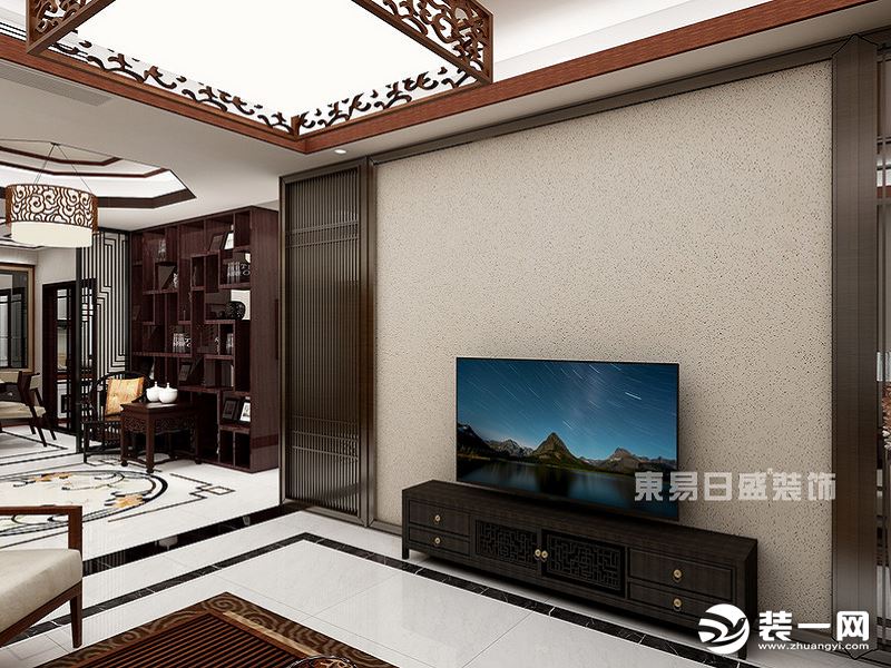 【重庆东易日盛】万科悦湾130平米中式风格-客厅装修效果图