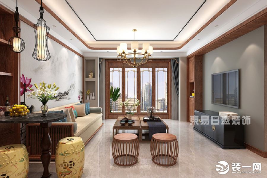 【重庆东易日盛】95㎡新中式风格-客厅装修效果图