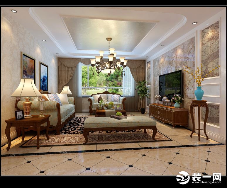 乌鲁木齐世界公元三居室89平欧式风格客厅