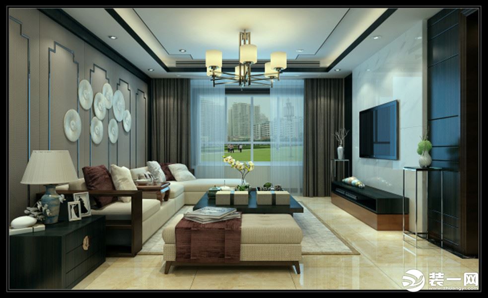 乌鲁木齐世界公元三居室90平中式风格客厅