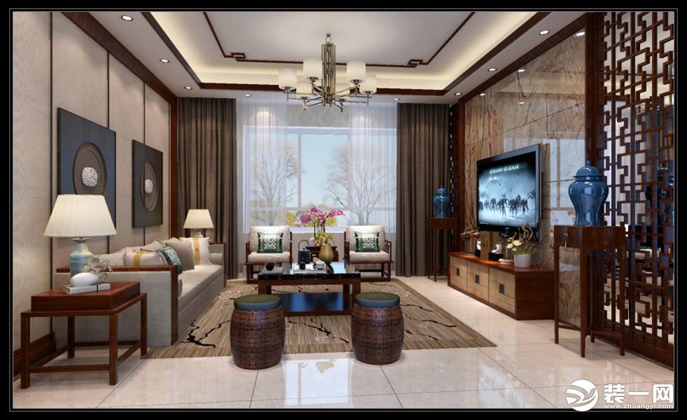 乌鲁木齐世界公元100平三居室中式风格客厅
