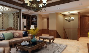 乌鲁木齐一龙半岛别墅200平美式风格客厅过厅区