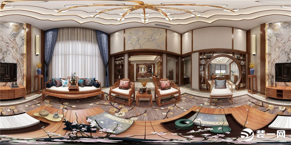 客厅【宁波星杰装饰】香颂湾 400平米别墅 新中式风格装修案例图