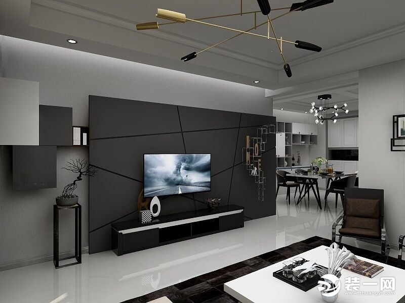 140平三室现代风格装修效果图电视背景墙