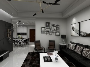 140平三室现代风格装修效果图客厅