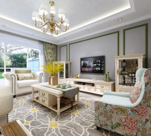 客厅宁波速美家装饰120平简欧风格设计回味自然系列