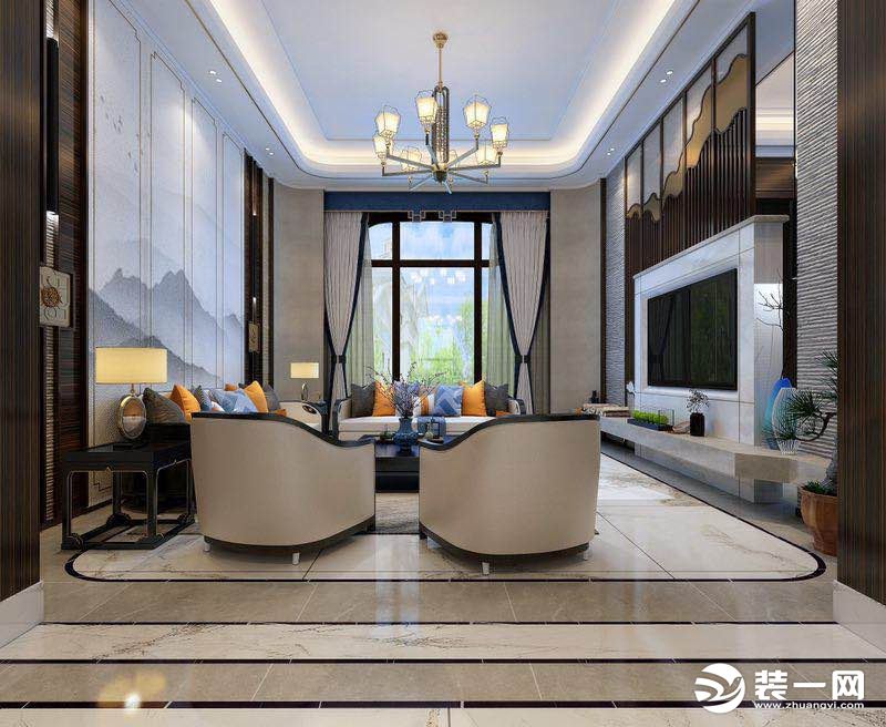 西宁新千国际260平五居室新中式风格客厅装修