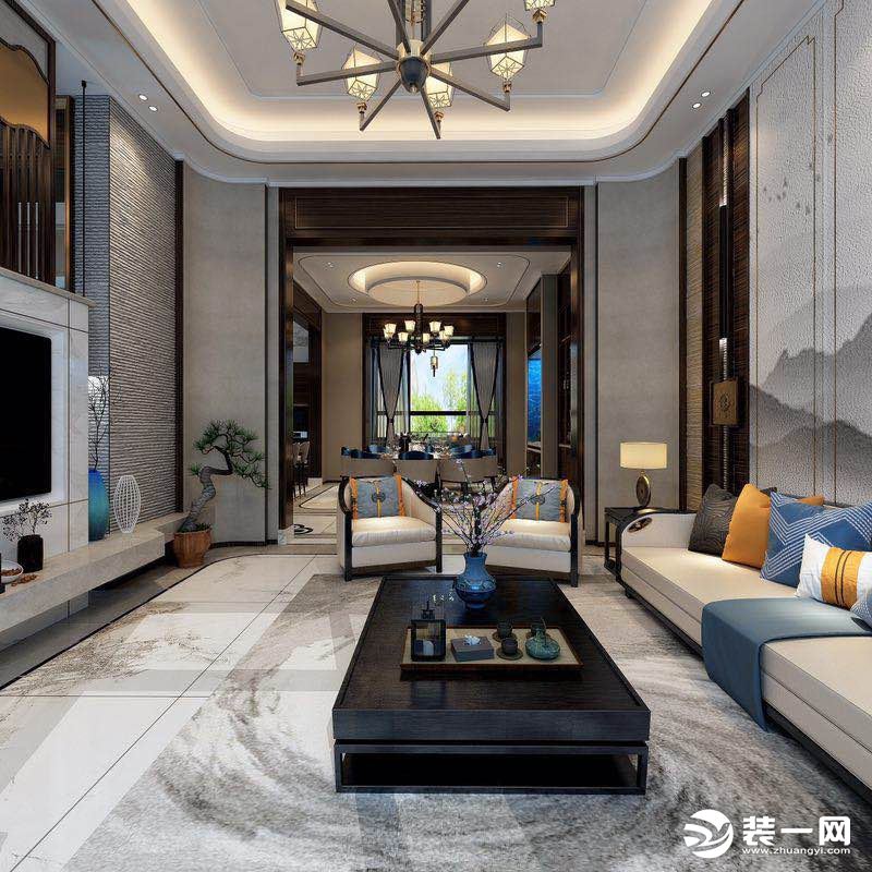西宁新千国际260平五居室新中式风格客厅装修