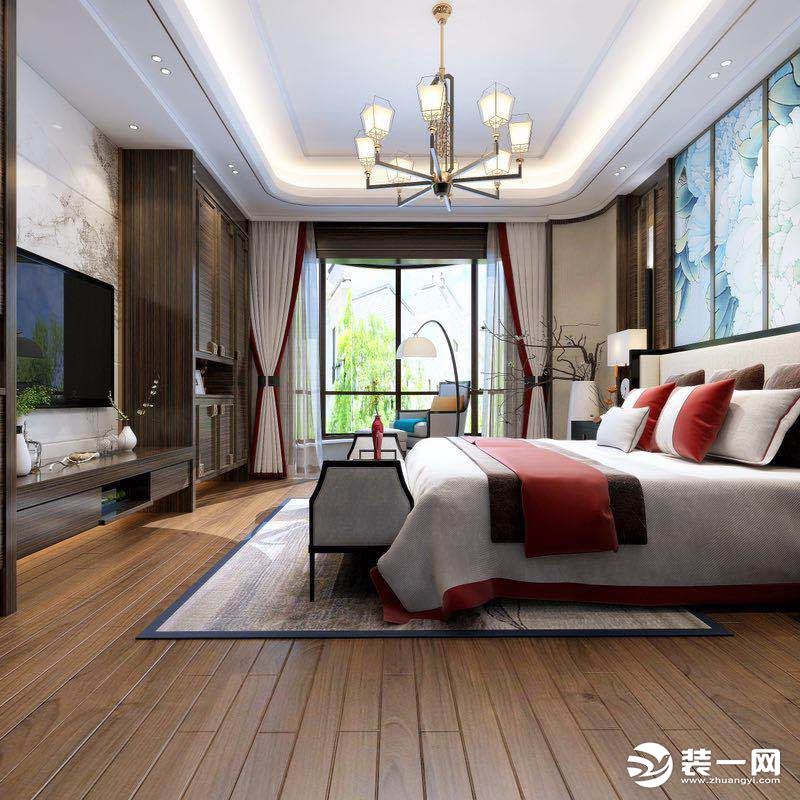 西宁新千国际260平五居室新中式风格主卧装修测井