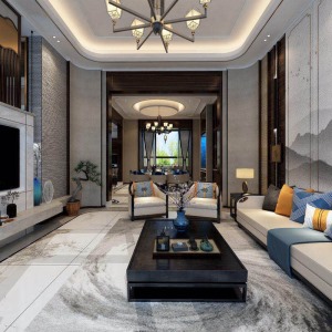 西寧新千國際260平五居室新中式風格客廳裝修