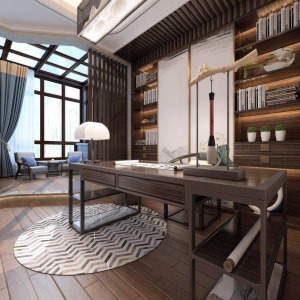 西寧新千國際260平五居室新中式風格書房裝修