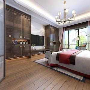 西寧新千國際260平五居室新中式風格主臥電視柜裝修
