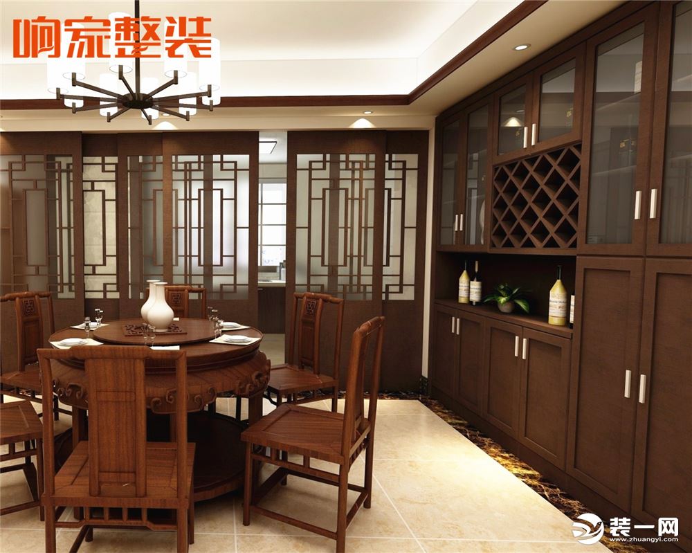 7、新中式风格餐厅储物柜空间设计效果图