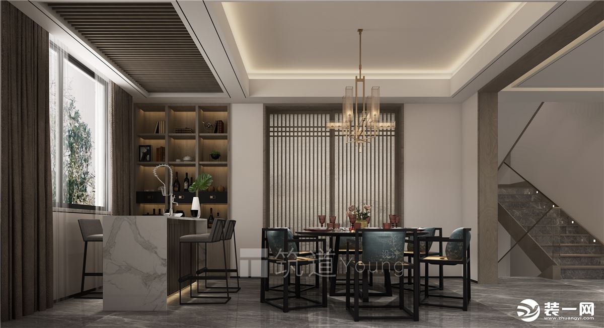 无锡天氿御城200平别墅新中式风格餐厅