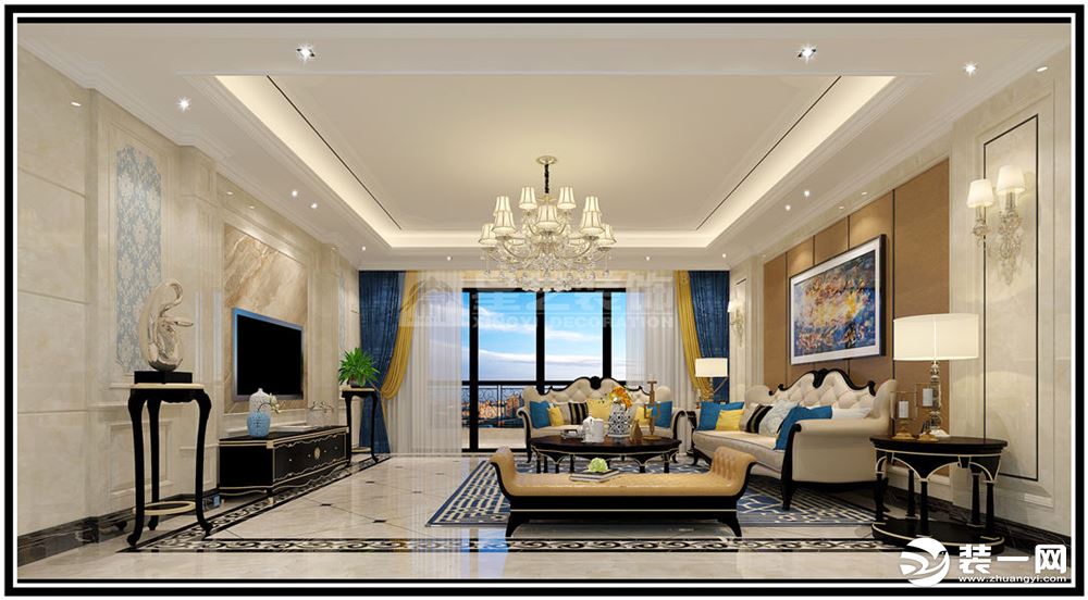 远洋城观庭250平平层欧式风格装修客厅