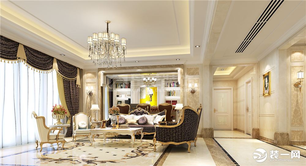 中海龙湾国际250平平层美式风格效果图客厅