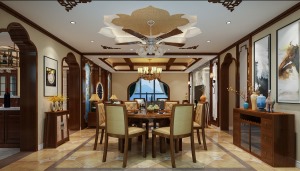 御堤湾200平大户型东南亚风格装修效果图餐厅