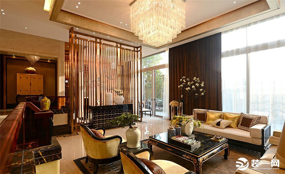 紫荆城四居室中式风格造价12万--客厅