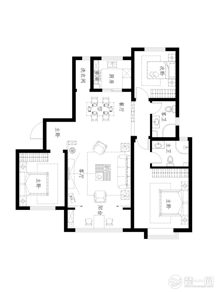 【宽度空间】国钲家园136平三居室西式古典效果图--户型图