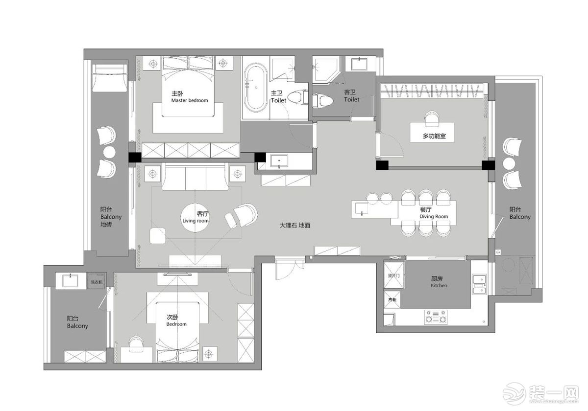 在公寓部分，设计师在繁华闹市中构建出属于高品位业主的高雅空间。