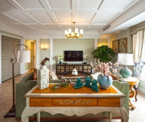 世茂城三居室美式风格造价8万--客厅