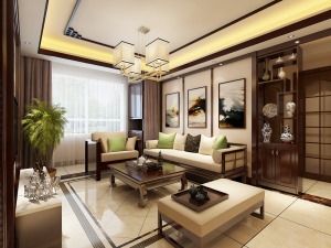 【宽度空间】合能珍宝锦城85平二居室中式风格效果图